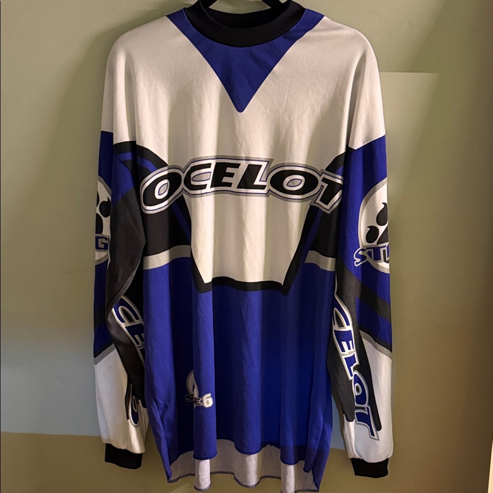 Fox Ocelot Blue and White Long Sleeve Racing Jersey